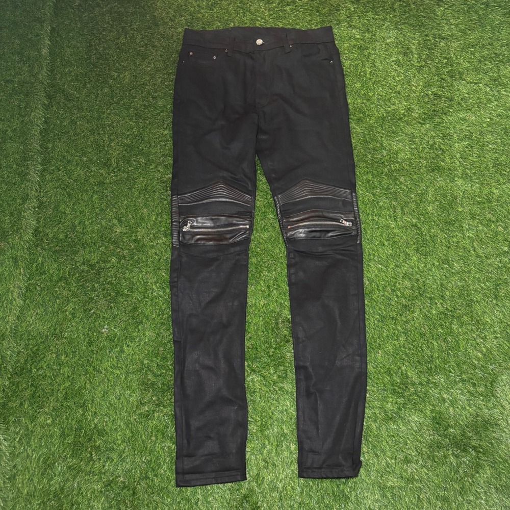 MNML M14 Black Waxed Biker Moto Skinny Jeans Mens 31 Zipper Knee Streetwear